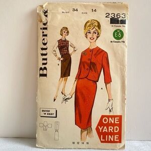 Vintage Butterick Slim Skirt Jacket Vest Sewing Pattern 2363 Bust 34
